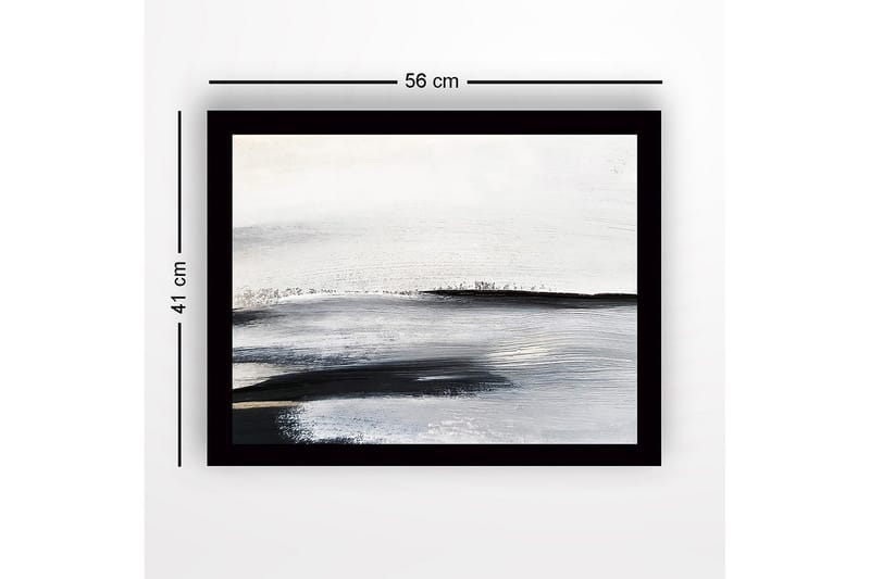 Inramad Canvastavla i trä - 41x56 cm - Abstrakt landskap med mjuka, svepande linjer - Vit / Svart / Grå - Inredning - Tavlor & konst