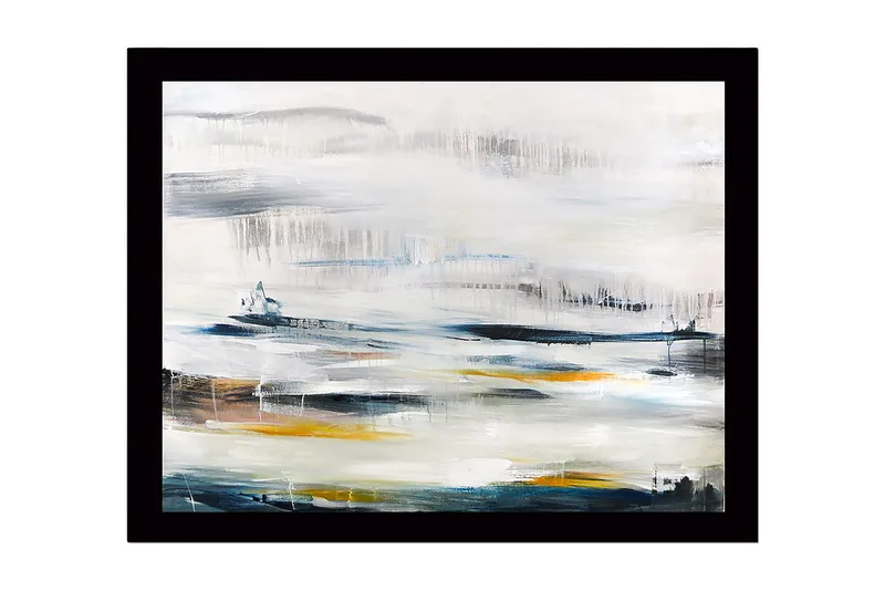 Inramad Canvastavla i trä - 41x56 cm - Abstrakt landskap med mjuka färgövergångar - Blå / Grå / Gul - Inredning - Tavlor & konst