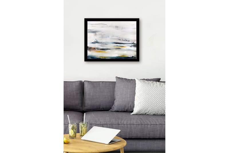 Inramad Canvastavla i trä - 41x56 cm - Abstrakt landskap med mjuka färgövergångar - Blå / Grå / Gul - Inredning - Tavlor & konst