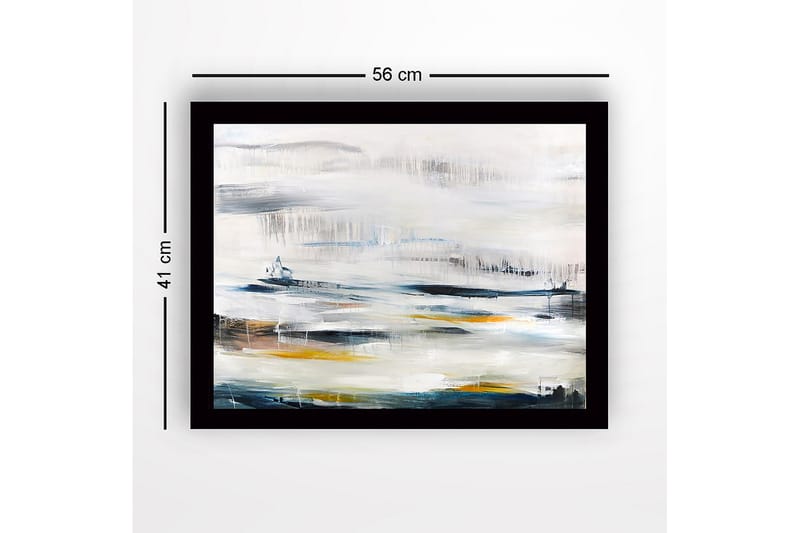 Inramad Canvastavla i trä - 41x56 cm - Abstrakt landskap med mjuka färgövergångar - Blå / Grå / Gul - Inredning - Tavlor & konst