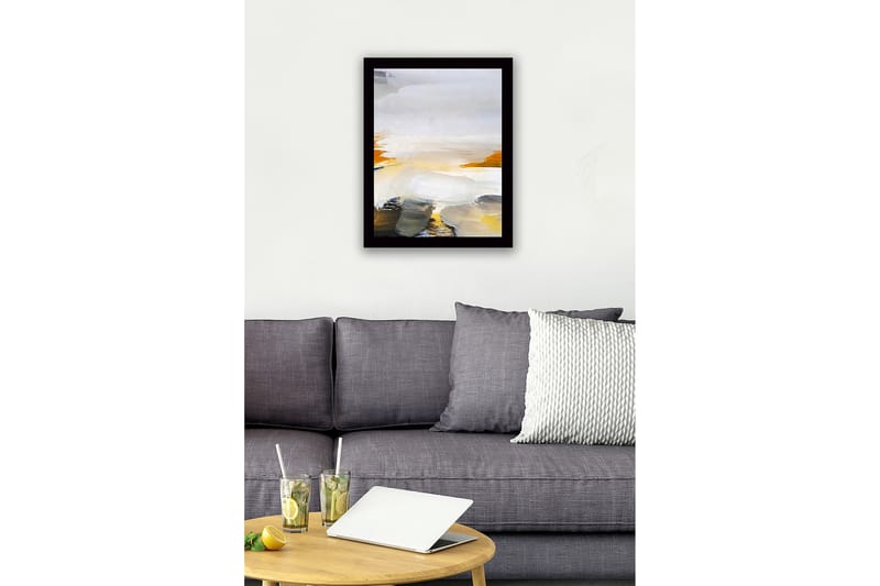 Inramad Canvastavla i trä - 41x56 cm - Abstrakt landskap med mjuka färgövergångar - Vit / Gul / Grå - Inredning - Tavlor & konst