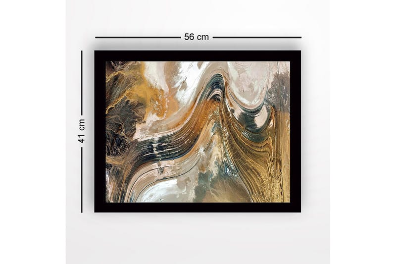 Inramad Canvastavla i trä - 41x56 cm - Abstrakt landskap med svepande linjer och jordnära toner - Guld / Brunt / Svart - Inredning - Tavlor & konst