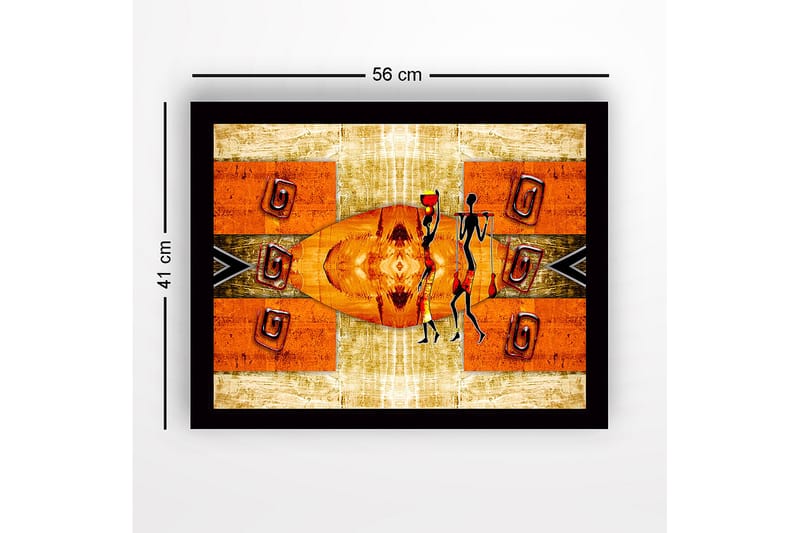 Inramad Canvastavla i trä - 41x56 cm - Abstrakt scen med stiliserade figurer som bär vattenkrukor - Orange / Svart / Beige - Inredning - Tavlor & konst