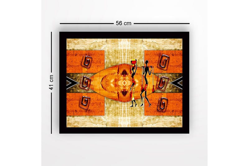 Inramad Canvastavla i trä - 41x56 cm - Abstrakt scen med stiliserade figurer som bär vattenkrukor - Orange / Svart / Beige - Inredning - Tavlor & konst