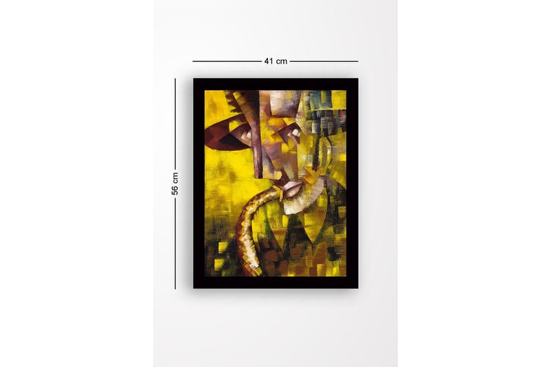 Inramad Canvastavla i trä - 41x56 cm - Abstrakt porträtt av en musiker med saxofon - Gult / Brunt / Grått - Inredning - Tavlor & konst