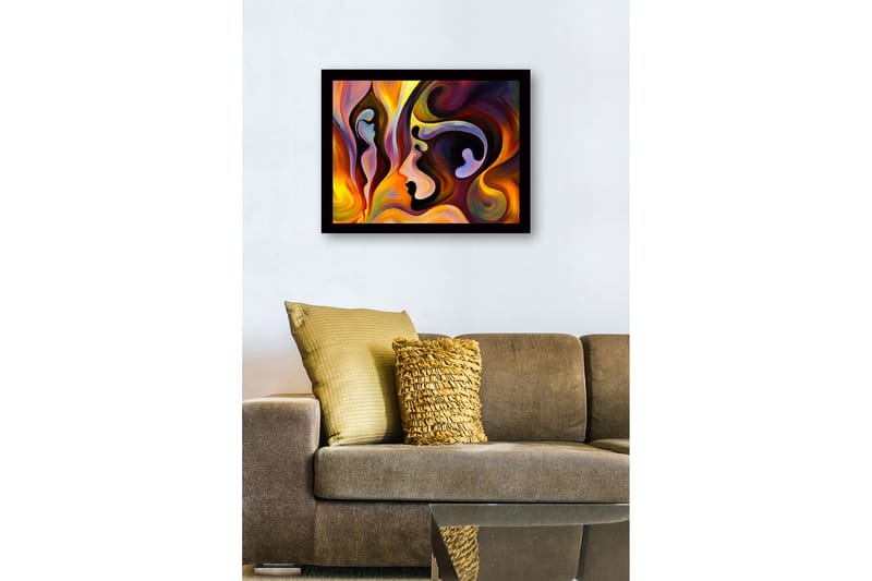 Inramad Canvastavla i trä - 41x56 cm - Abstrakt porträtt av ansikten i flödande former - Guld / Mörkröd / Lila - Inredning - Tavlor & konst