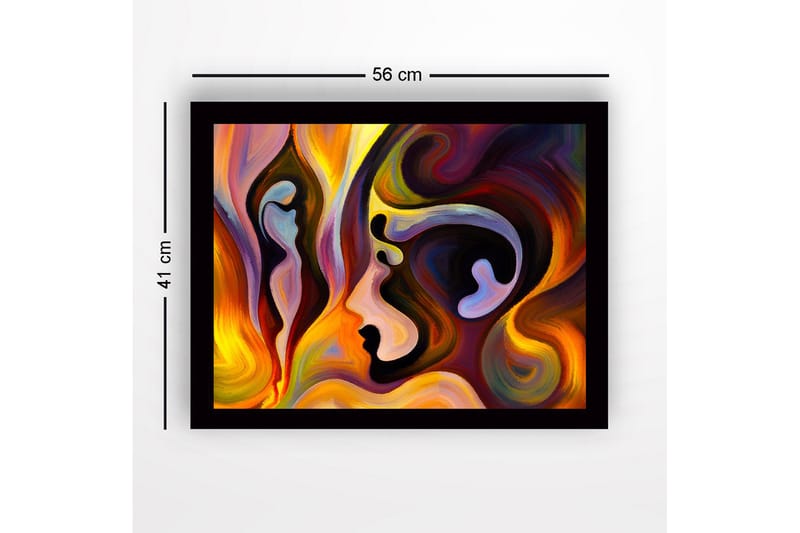 Inramad Canvastavla i trä - 41x56 cm - Abstrakt porträtt av ansikten i flödande former - Guld / Mörkröd / Lila - Inredning - Tavlor & konst