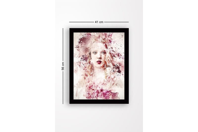 Inramad Canvastavla i trä - 41x56 cm - Abstrakt porträtt av en kvinna med mjuka färgövergångar - Rosa / Beige / Vinröd - Inredning - Tavlor & konst
