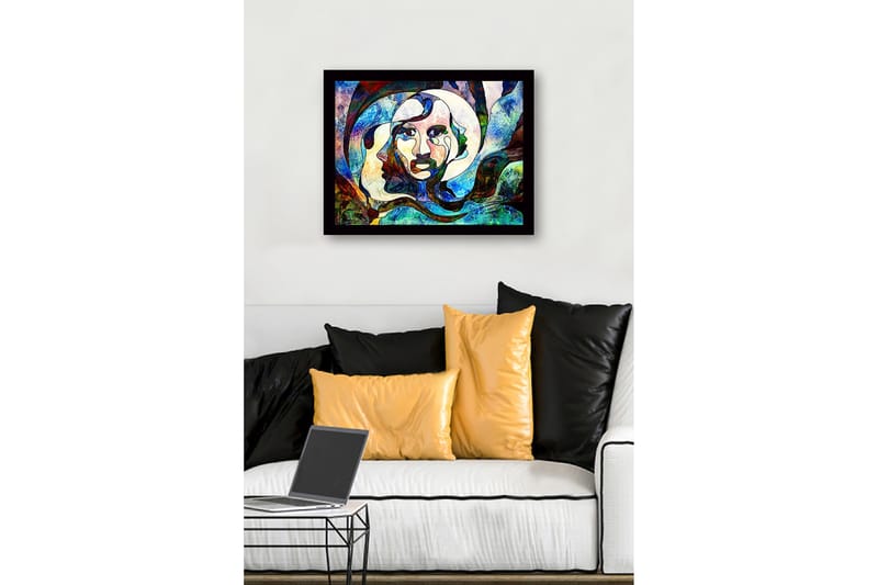Inramad Canvastavla i trä - 41x56 cm - Abstrakt porträtt med ansikten i sammansmältning - Blå / Grön / Röd - Inredning - Tavlor & konst