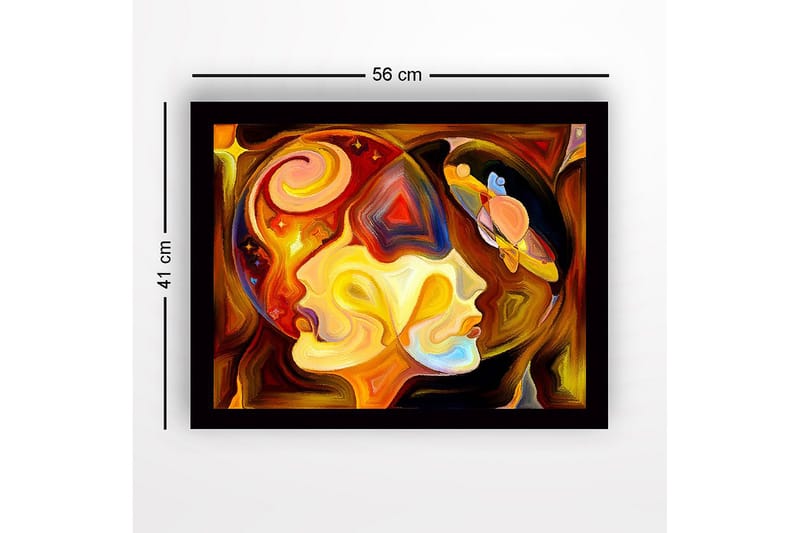 Inramad Canvastavla i trä - 41x56 cm - Abstrakt porträtt av två ansikten med kosmiska element - Guld / Orange / Brun - Inredning - Tavlor & konst