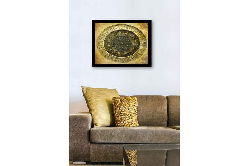 Inramad Canvastavla i trä - 41x56 cm - Astrologisk karta med zodiakens tecken och stjärnor - Guld / Svart / Grå - Inredning - Tavlor & konst