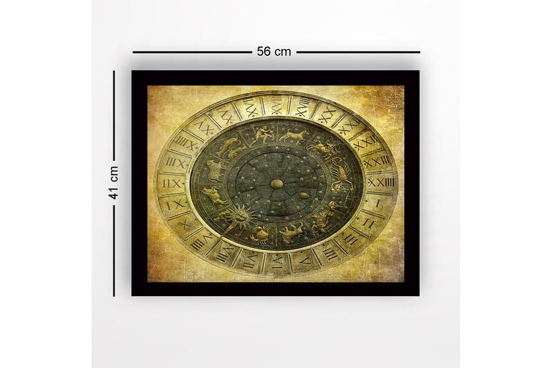 Inramad Canvastavla i trä - 41x56 cm - Astrologisk karta med zodiakens tecken och stjärnor - Guld / Svart / Grå - Inredning - Tavlor & konst