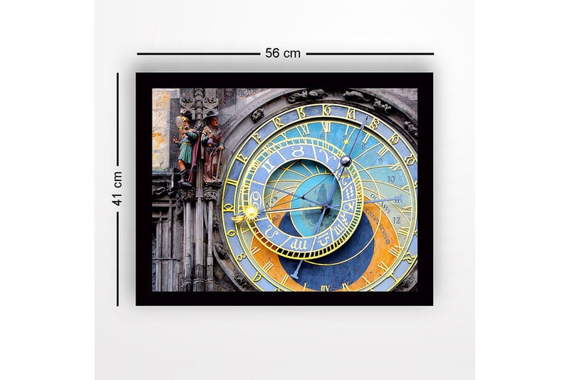Inramad Canvastavla i trä - 41x56 cm - Astronomisk klocka med detaljerade cirklar och symboler - Guld / Blå / Orange - Inredning - Tavlor & konst