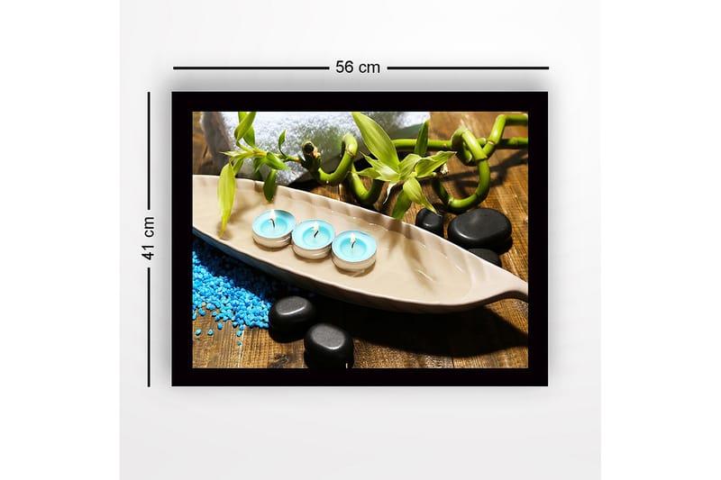 Inramad Canvastavla i trä - 41x56 cm - Avkopplande arrangemang med doftljus och bambu - Ljusblå / Grön / Svart - Inredning - Tavlor & konst