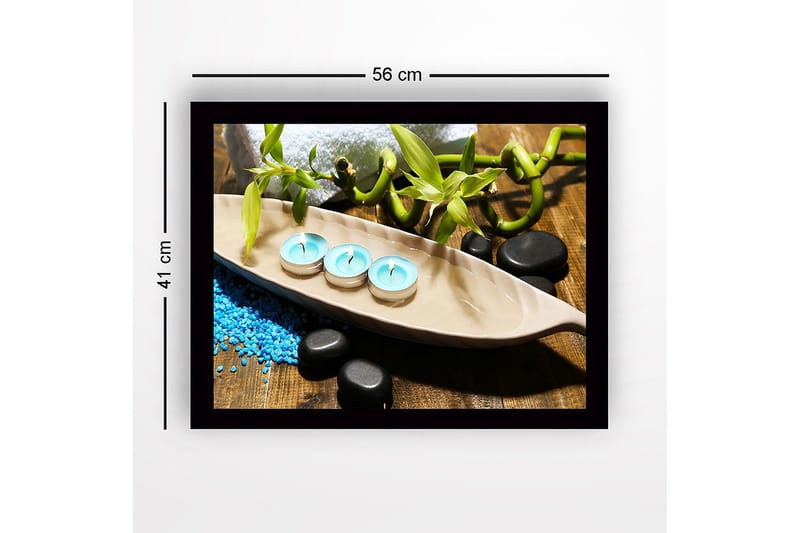 Inramad Canvastavla i trä - 41x56 cm - Avkopplande arrangemang med doftljus och bambu - Ljusblå / Grön / Svart - Inredning - Tavlor & konst