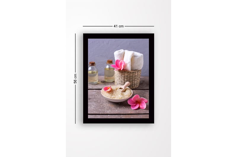 Inramad Canvastavla i trä - 41x56 cm - Avkopplande spa-arrangemang med blommor och skönhetsprodukter - Rosa / Beige / Grön - Inredning - Tavlor & konst