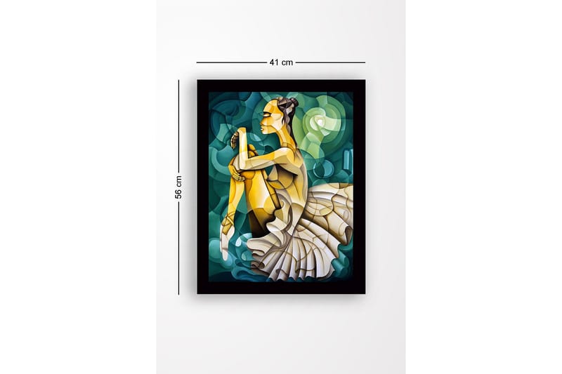 Inramad Canvastavla i trä - 41x56 cm - Ballettdansös i en elegant pose - Grön / Beige / Gul - Inredning - Tavlor & konst