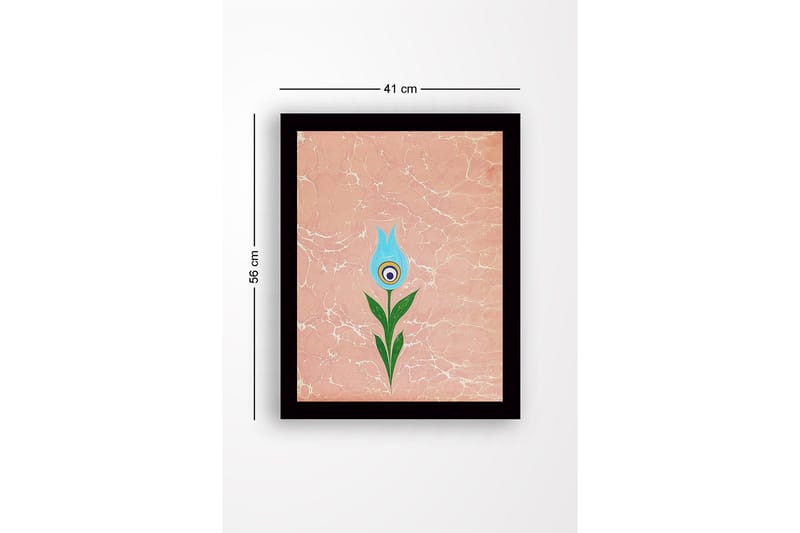 Inramad Canvastavla i trä - 41x56 cm - Blomma med blå kronblad och grön stjälk - Blå / Grön / Rosa - Inredning - Tavlor & konst