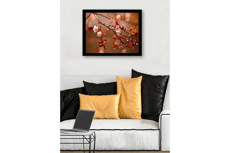 Inramad Canvastavla i trä - 41x56 cm - Blommande körsbärsgrenar i mjuka nyanser - Rosa / Brunt / Grönt - Inredning - Tavlor & konst