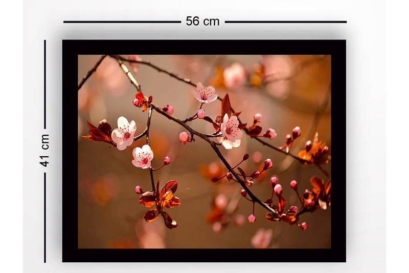 Inramad Canvastavla i trä - 41x56 cm - Blommande körsbärsgrenar i mjuka nyanser - Rosa / Brunt / Grönt - Inredning - Tavlor & konst
