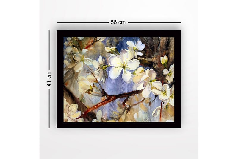 Inramad Canvastavla i trä - 41x56 cm - Blommande körsbärsgrenar i mjuka pastellfärger - Vit / Ljusblå / Grön - Inredning - Tavlor & konst
