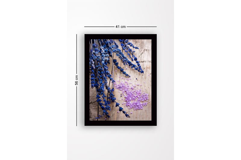 Inramad Canvastavla i trä - 41x56 cm - Blommor av lavendel med rosa saltkristaller - Blå / Lila - Inredning - Tavlor & konst