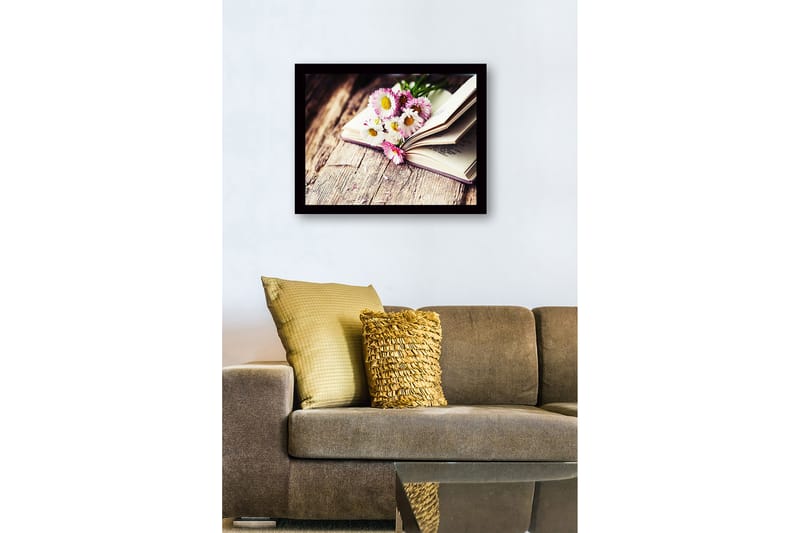 Inramad Canvastavla i trä - 41x56 cm - Blommor i en öppen bok - Rosa / Vit / Grön - Inredning - Tavlor & konst