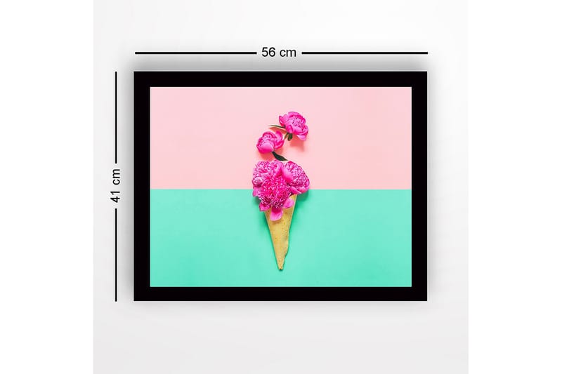 Inramad Canvastavla i trä - 41x56 cm - Blommor i en glasskon som står mot en färgglad bakgrund - Rosa / Grön / Gul - Inredning - Tavlor & konst