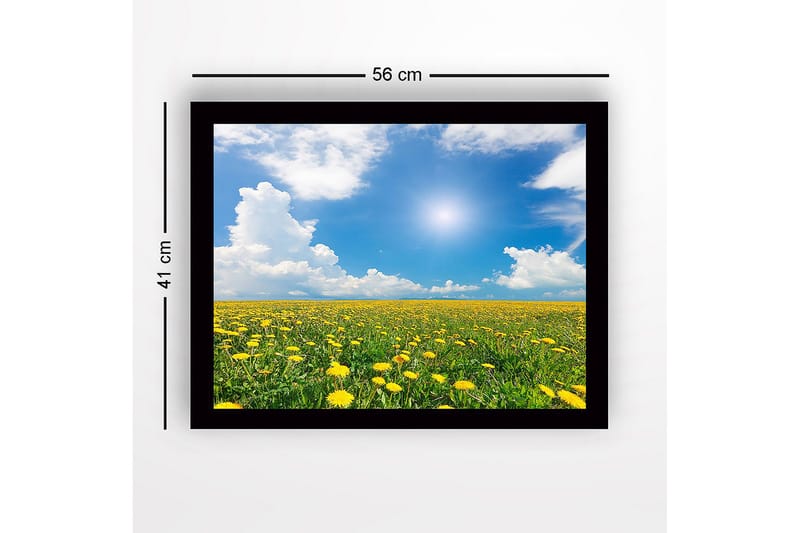 Inramad Canvastavla i trä - 41x56 cm - Blomstrande fält av maskrosor under en klarblå himmel - Gult / Grönt / Blått - Inredning - Tavlor & konst