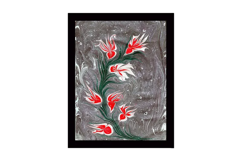 Inramad Canvastavla i trä - 41x56 cm - Blomstrande gren med röda och vita blommor, Röd / Vit / Grå