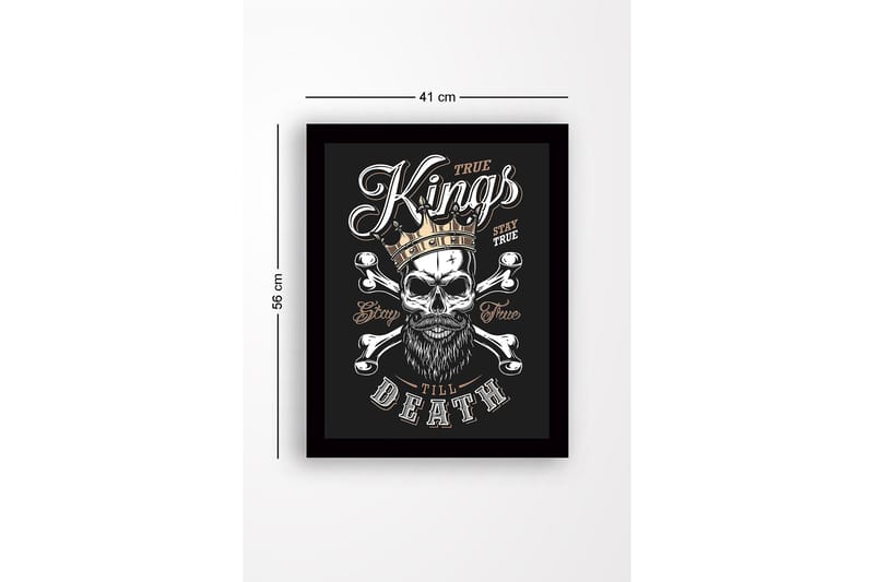 Inramad Canvastavla i trä - 41x56 cm - Dödskalle med krona och korslagda benknotor - Svart / Vit / Guld - Inredning - Tavlor & konst