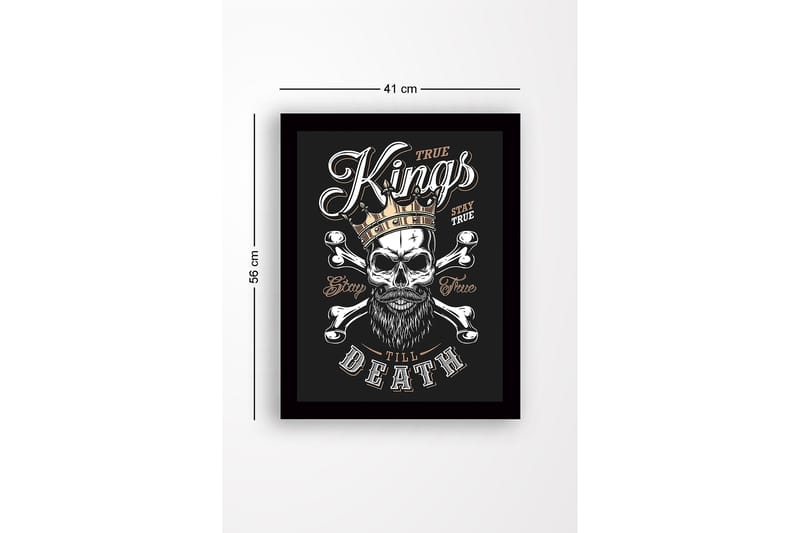 Inramad Canvastavla i trä - 41x56 cm - Dödskalle med krona och korslagda benknotor - Svart / Vit / Guld - Inredning - Tavlor & konst