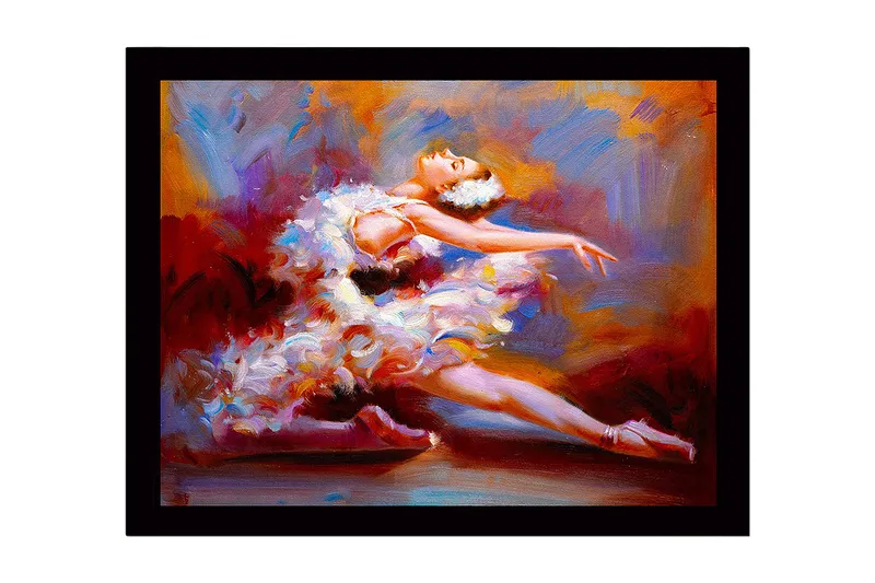 Inramad Canvastavla i trä - 41x56 cm - Dansande ballerina i en färgsprakande klänning - Röd / Vit / Orange - Inredning - Tavlor & konst