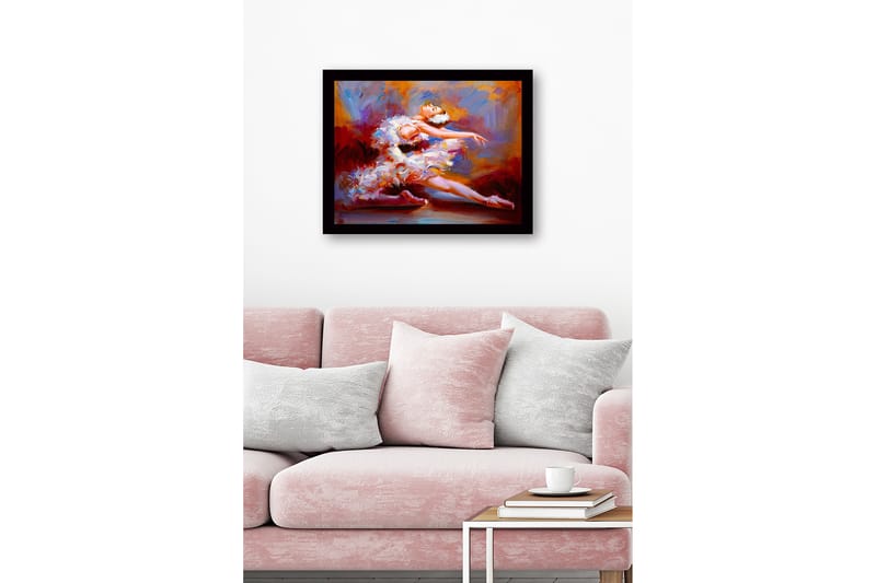Inramad Canvastavla i trä - 41x56 cm - Dansande ballerina i en färgsprakande klänning - Röd / Vit / Orange - Inredning - Tavlor & konst