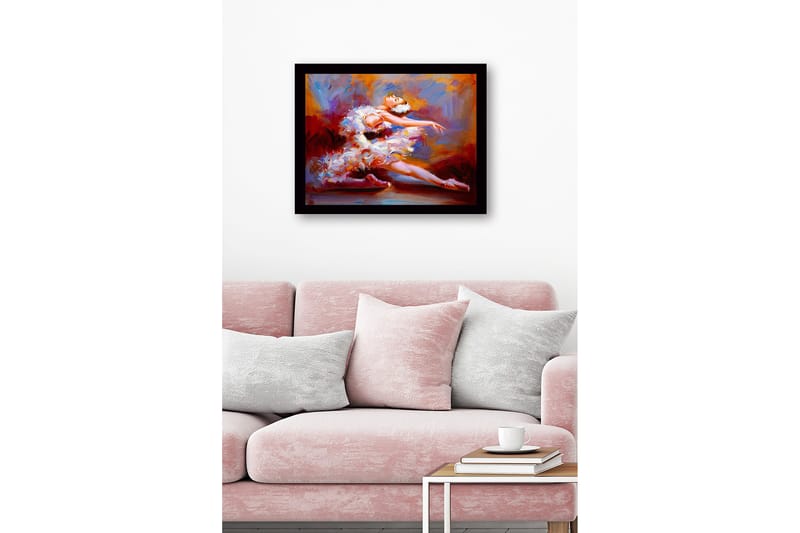 Inramad Canvastavla i trä - 41x56 cm - Dansande ballerina i en färgsprakande klänning - Röd / Vit / Orange - Inredning - Tavlor & konst