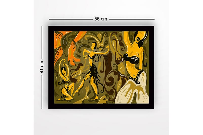 Inramad Canvastavla i trä - 41x56 cm - Dansande kvinnor i en färgglad och abstrakt komposition - Guld / Orange / Brun - Inredning - Tavlor & konst