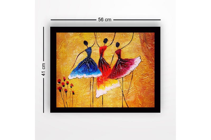 Inramad Canvastavla i trä - 41x56 cm - Dansande kvinnor i färgglada klänningar - Blå / Röd / Gul - Inredning - Tavlor & konst