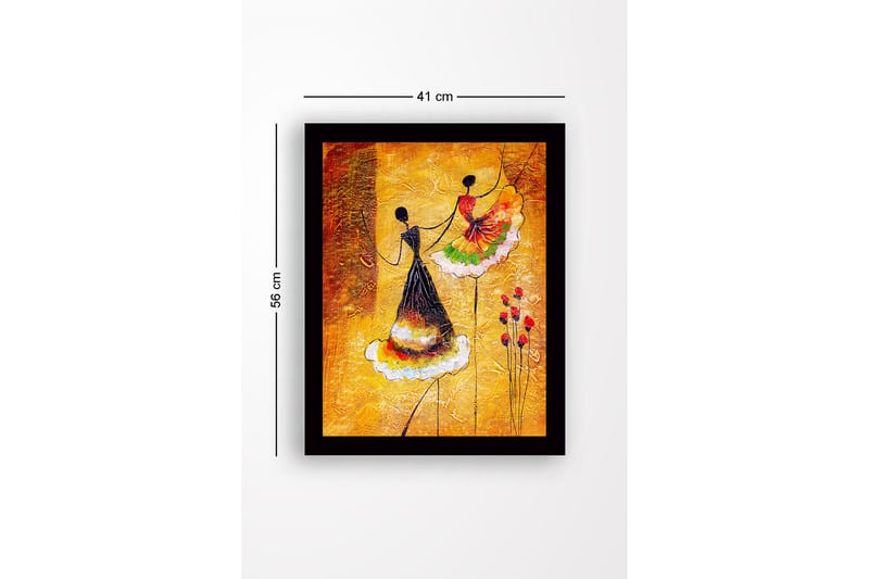 Inramad Canvastavla i trä - 41x56 cm - Dansande kvinnor i färgglada klänningar - Gult / Svart / Rött - Inredning - Tavlor & konst