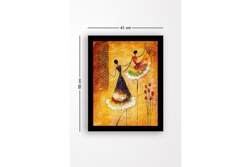 Inramad Canvastavla i trä - 41x56 cm - Dansande kvinnor i färgglada klänningar - Gult / Svart / Rött - Inredning - Tavlor & konst