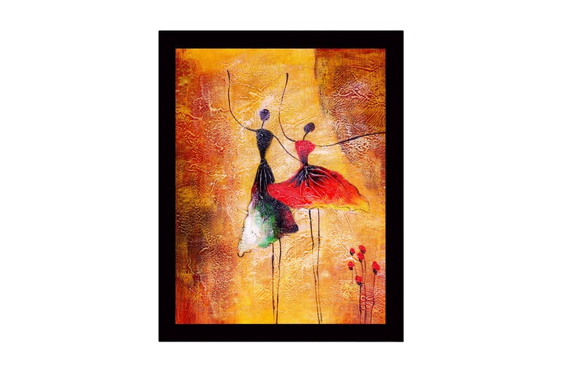 Inramad Canvastavla i trä - 41x56 cm - Dansande par i färgglada klänningar - Röd / Svart / Gul - Inredning - Tavlor & konst
