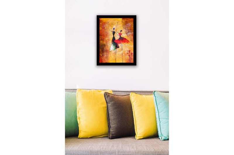Inramad Canvastavla i trä - 41x56 cm - Dansande par i färgglada klänningar - Röd / Svart / Gul - Inredning - Tavlor & konst