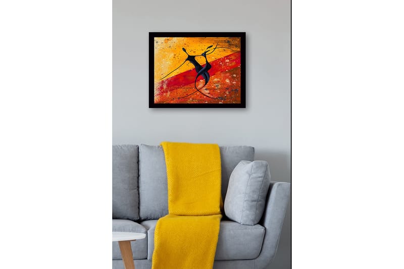 Inramad Canvastavla i trä - 41x56 cm - Dansande par i abstrakt stil - Svart / Orange / Gul - Inredning - Tavlor & konst