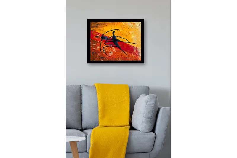 Inramad Canvastavla i trä - 41x56 cm - Dansande par i abstrakt stil - Guld / Röd / Svart - Inredning - Tavlor & konst