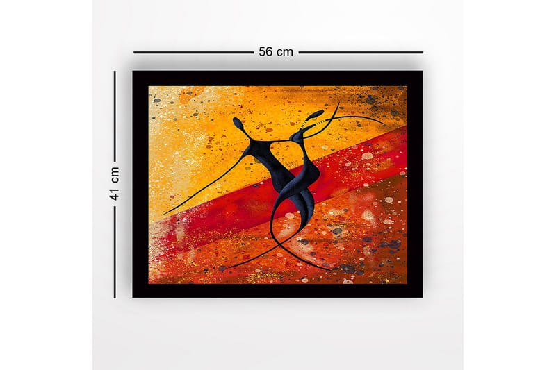 Inramad Canvastavla i trä - 41x56 cm - Dansande par i abstrakt stil - Svart / Orange / Gul - Inredning - Tavlor & konst