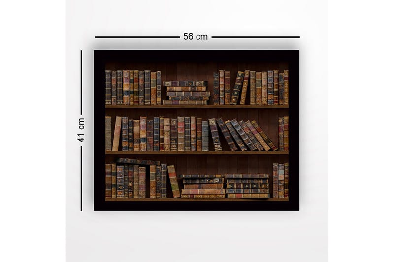 Inramad Canvastavla i trä - 41x56 cm - Detaljerad bokhylla med gamla böcker i varierande färger och storlekar - Brun / Beige / Svart - Inredning - Tavlor & konst