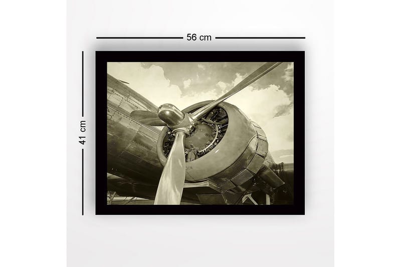 Inramad Canvastavla i trä - 41x56 cm - Detaljerad närbild av en flygplanspropeller och motor - Grå / Svart / Silver - Inredning - Tavlor & konst