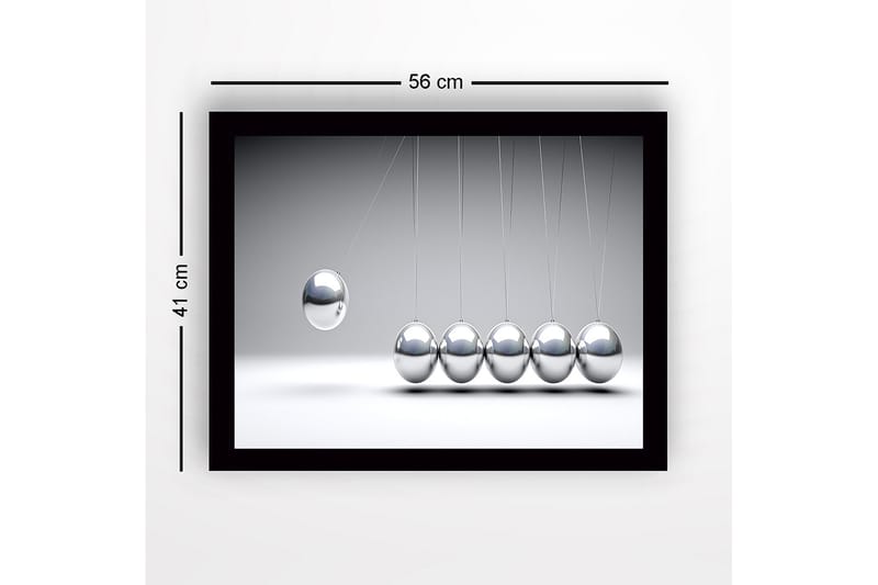 Inramad Canvastavla i trä - 41x56 cm - Dynamisk komposition med hängande metallkulor i rörelse - Silver / Grå - Inredning - Tavlor & konst