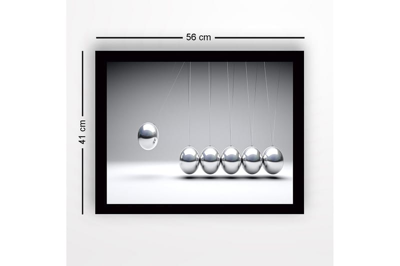 Inramad Canvastavla i trä - 41x56 cm - Dynamisk komposition med hängande metallkulor i rörelse - Silver / Grå - Inredning - Tavlor & konst