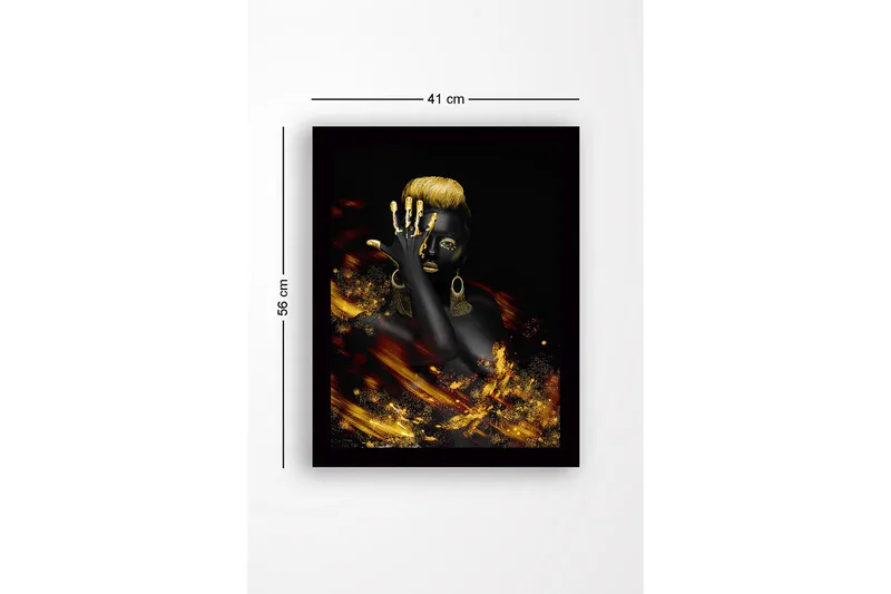 Inramad Canvastavla i trä - 41x56 cm - Elegant kvinna med guldiga detaljer och svart bakgrund - Svart / Guld - Inredning - Tavlor & konst