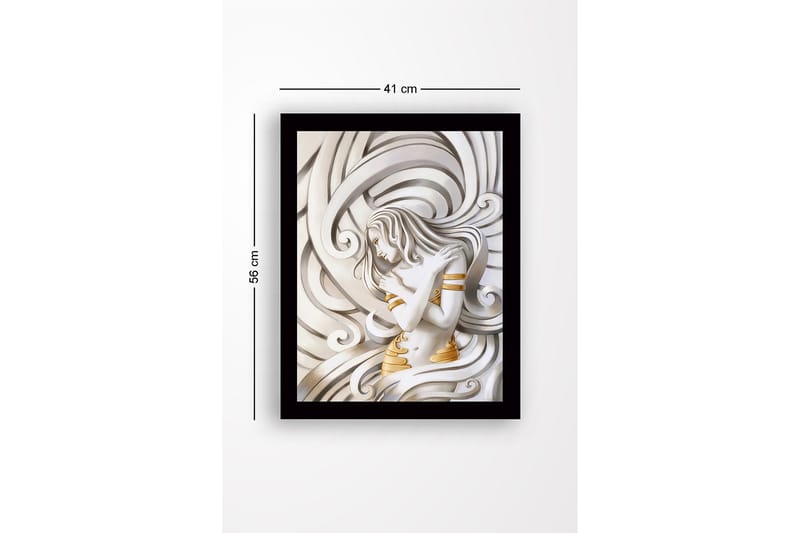 Inramad Canvastavla i trä - 41x56 cm - Elegant kvinna omgiven av svängande linjer - Vit / Guld / Grå - Inredning - Tavlor & konst